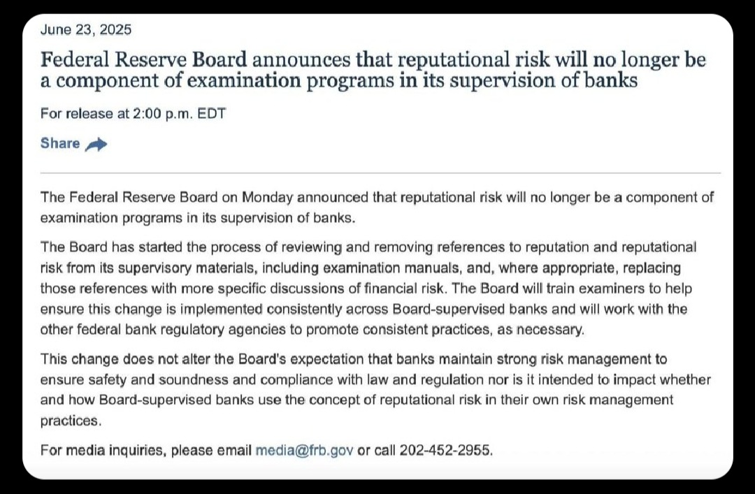 FED REDUCED REPUTATION RISK!